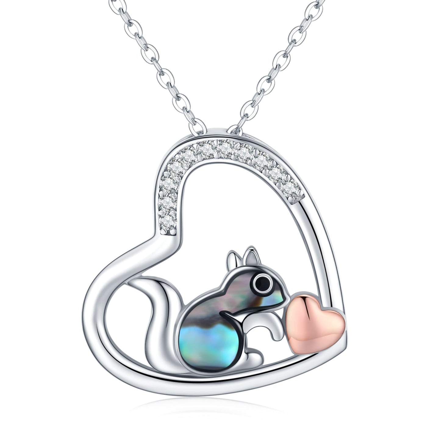 Squirrel Necklace with Abalone Shell Cubic Zirconia Jewelry Gift - Love Shines abalone shell cubic zirconia