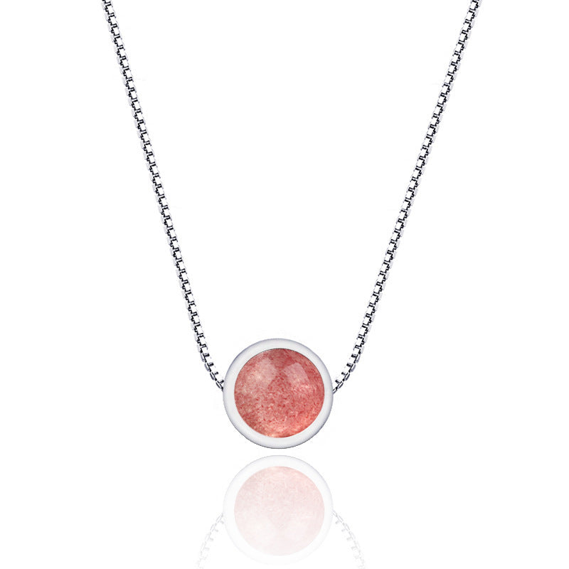 925 Sterling Silver Strawberry Quartz Necklace - Berry Good Silver Fashion with 8mm Quartz Necklace