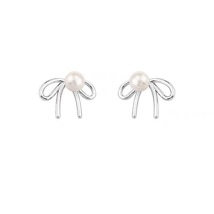 925 Sterling Silver Stud Earrings Light Luxury Shell Pearls Bow Special-interest Design - Bow-tiful Shell Pearl