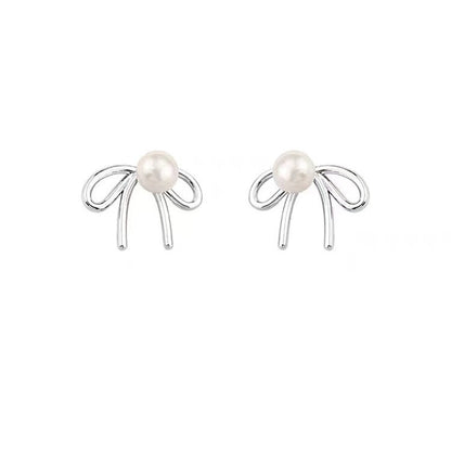 Electroplated Silver Bow Earrings for Women in the United States CHF - Bow-tiful Shell Pearl Fancy Fun united states chf