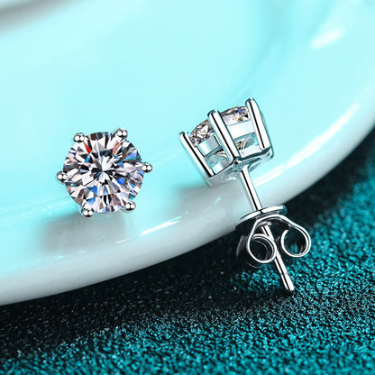 925 Sterling Silver Stud Earrings With Six Claws - Sparkle Like a Star with 925 Sterling Silver Studs