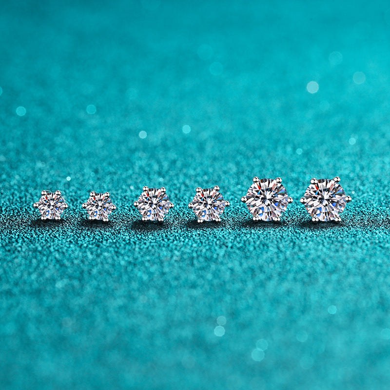 925 Sterling Silver Stud Earrings With Six Claws - Sparkle Like a Star with 925 Sterling Silver Studs