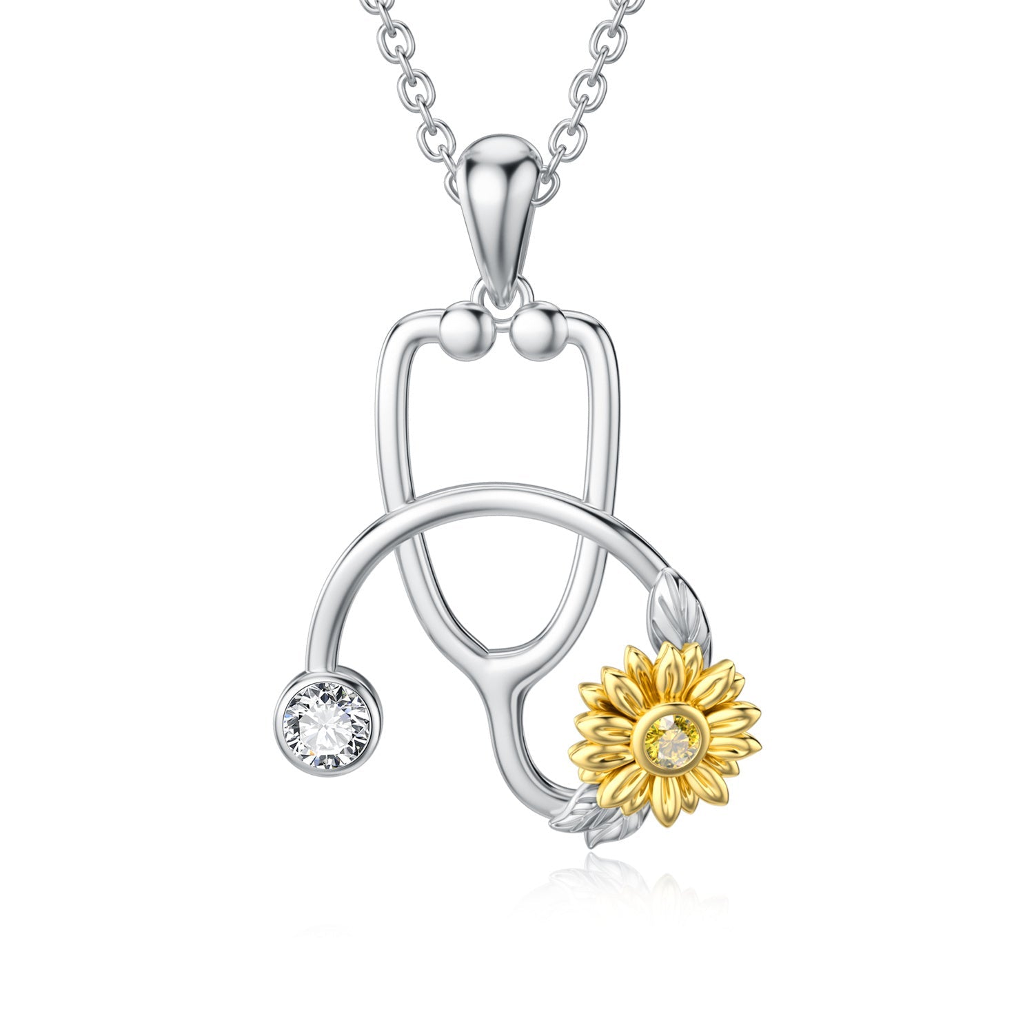 925 Sterling Silver Sunflower Stethoscope Medical Doctor Nurse Student Graduation Pendant Necklace - Sunflower