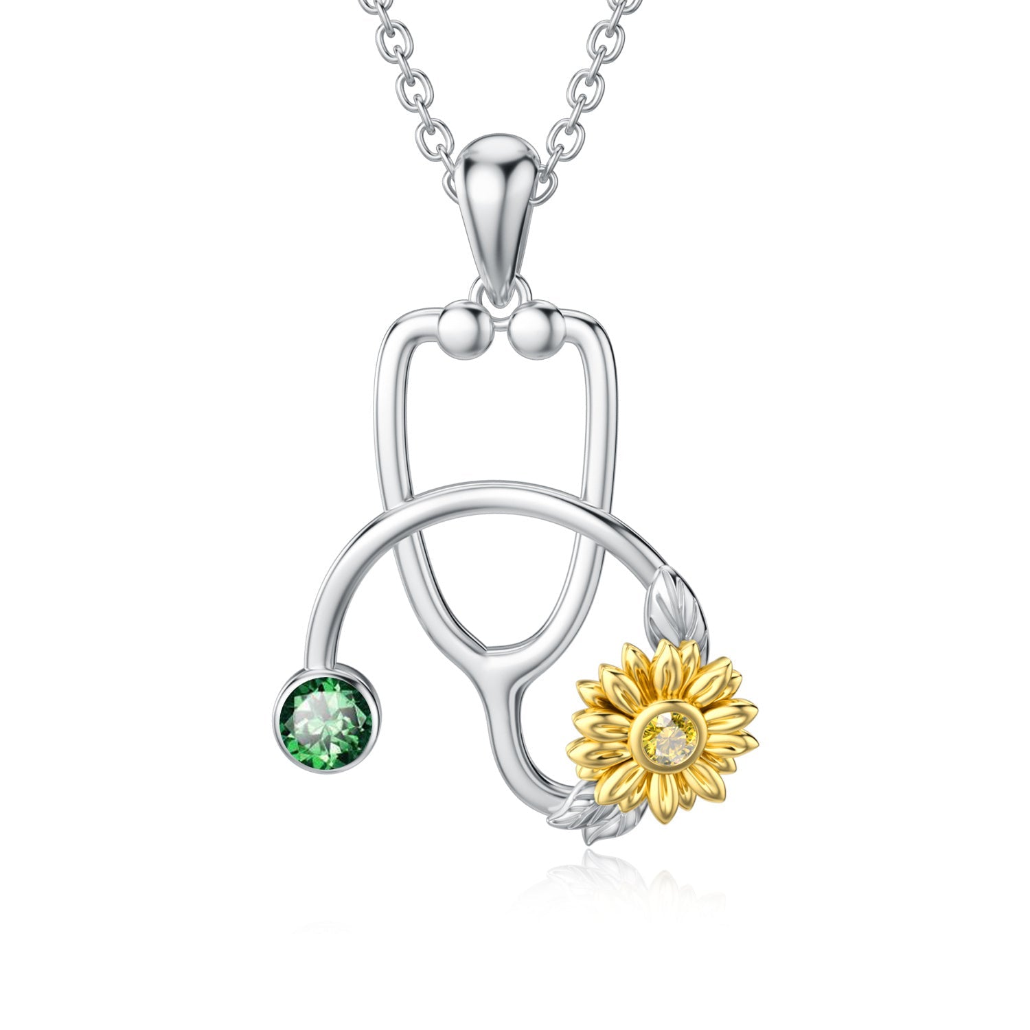 925 Sterling Silver Sunflower Stethoscope Medical Doctor Nurse Student Graduation Pendant Necklace - Sunflower