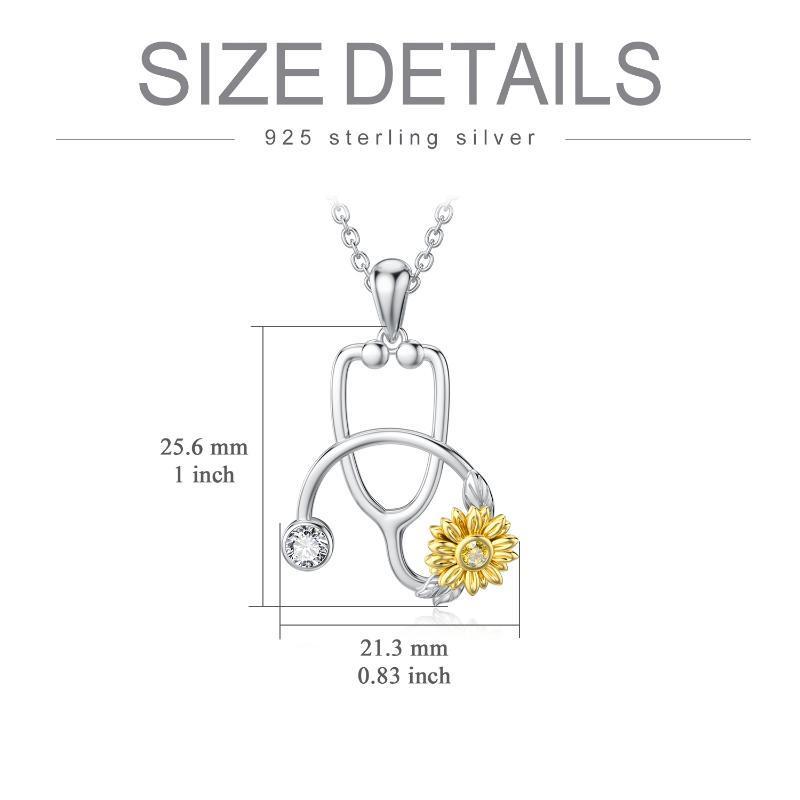 925 Sterling Silver Sunflower Stethoscope Medical Doctor Nurse Student Graduation Pendant Necklace - Sunflower