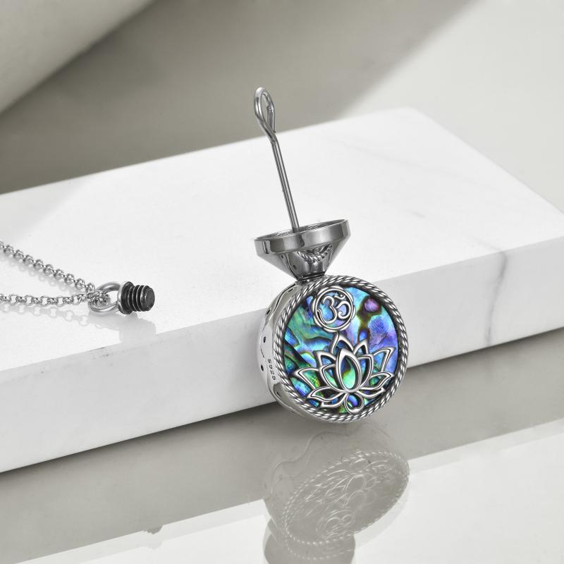 925 Sterling Silver Yoga Lotus Urn with Abalone Shell Memorial Cremation Necklace Jewelry - Lotus Urn Necklace: