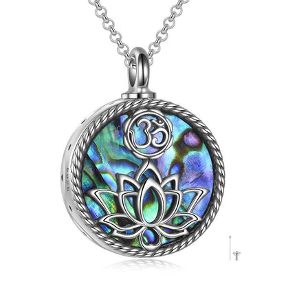 925 Sterling Silver Yoga Lotus Urn with Abalone Shell Memorial Cremation Necklace Jewelry - Lotus Urn Necklace: