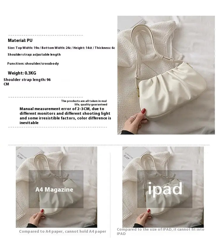 Pleated Cloud Bag Underarm Leather Shoulder Messenger in Multiple Colors