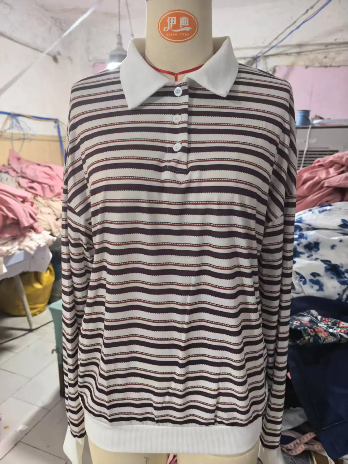 Japanese Korean Casual Cotton Striped Long Sleeve Loose Top for Women