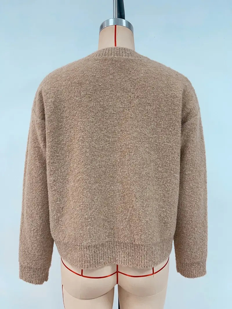 Kvinnor stickade färgblock cardigan långärmad lätt tröja topp