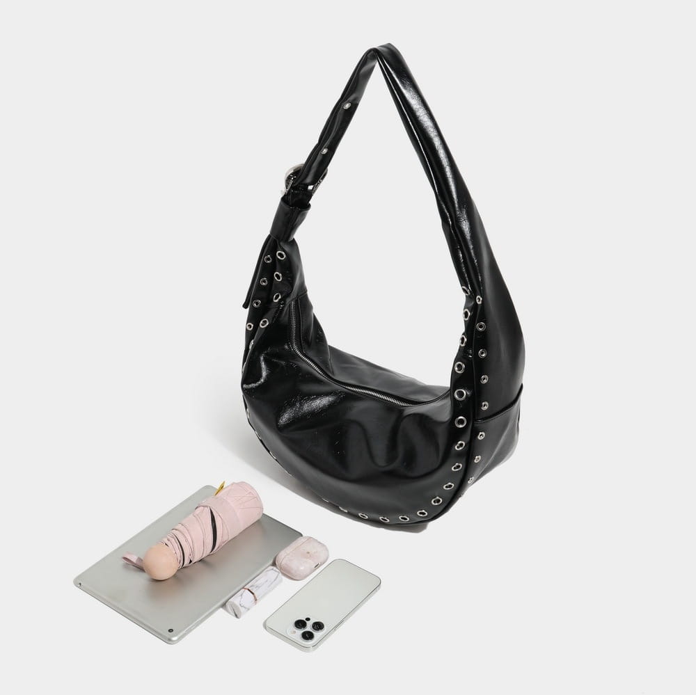 Sacca di gnocchi da donna Black scuro in pelle marrone scuro per spalla