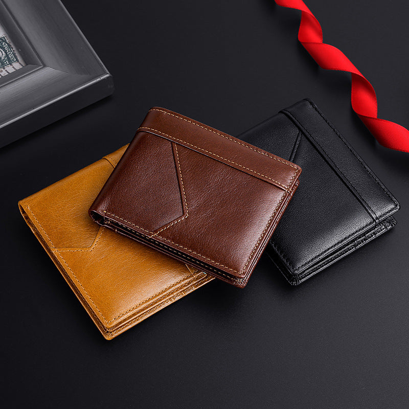 Anti-magnetic Theft Brush Retro Oil Leather Wallet Smooth Touch RFID Business Men Standard Wallet With Photo Window