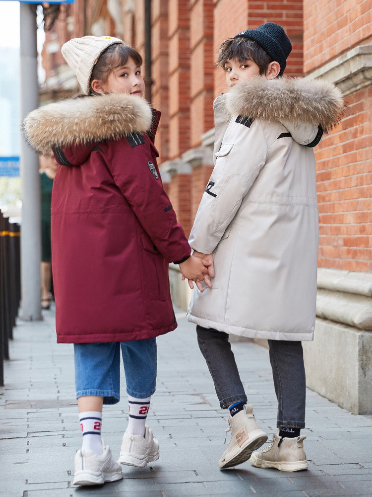 Children’s Down Jacket Boys’ Mid-length Thickening Plus Size Fur Collar Coat