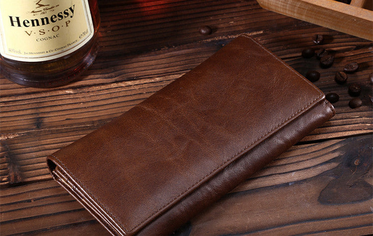 First Layer Leather Wallet Long Vintage Oil Wax - Vintage Leather Wallet for All Wallet Warriors