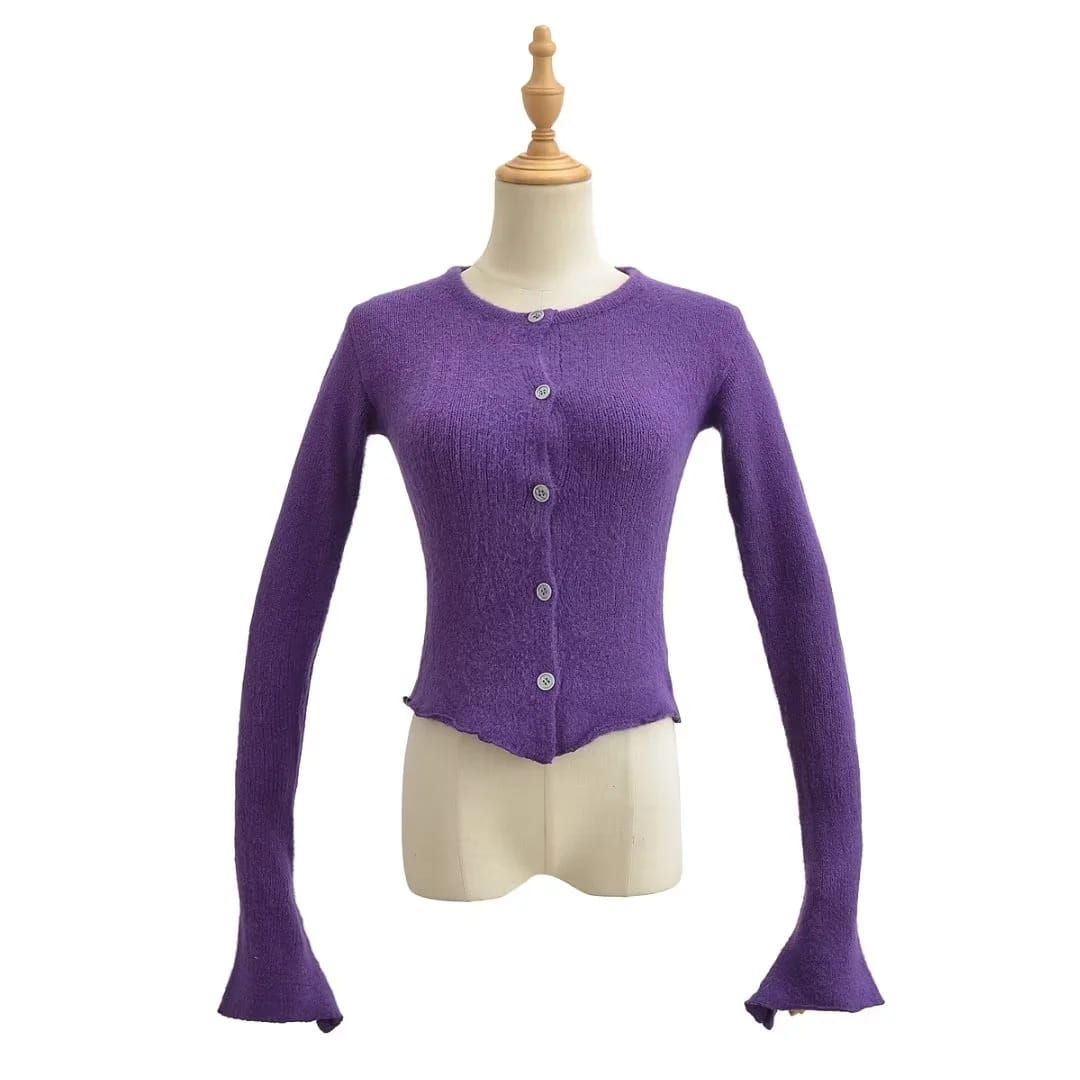 Sleeve Bell Plush Knit Cardigan Slim Slim Fit Hipster Stíl Sráid Cotton