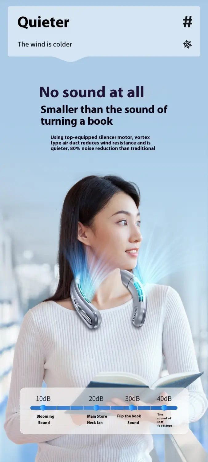 Outdoor Sports Portable Hanging Neck Fan with Digital Display and Lithium Battery