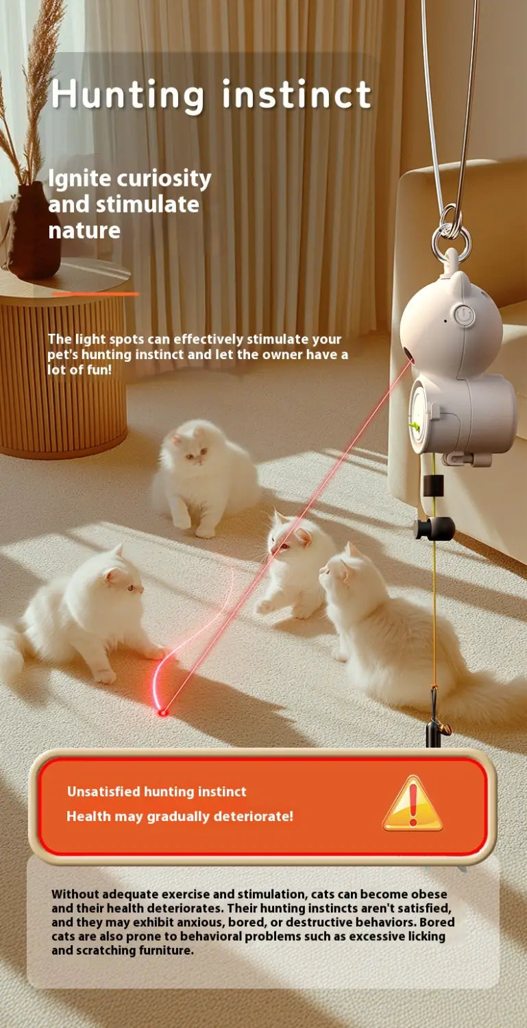 Interaktiver USB -wiederaufladbares Katzenspielzeug mit Feder und einziehbarem Seil