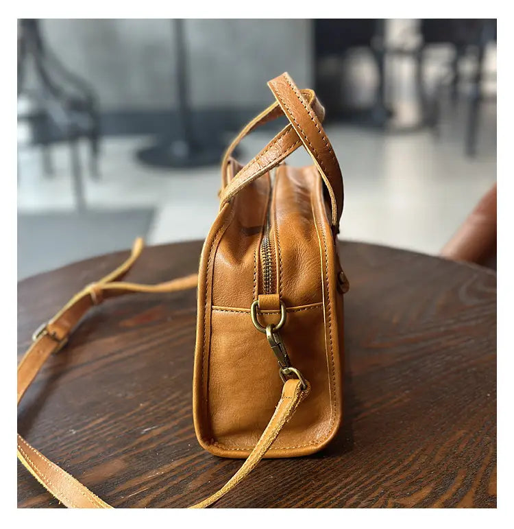 Portable Crossbody Bag with Genuine Leather for Simple Retro Literary Style