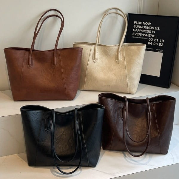 Große PU -Leder -Handtasche Tasche für Frauen schwarz weiß braune Schulterbalken