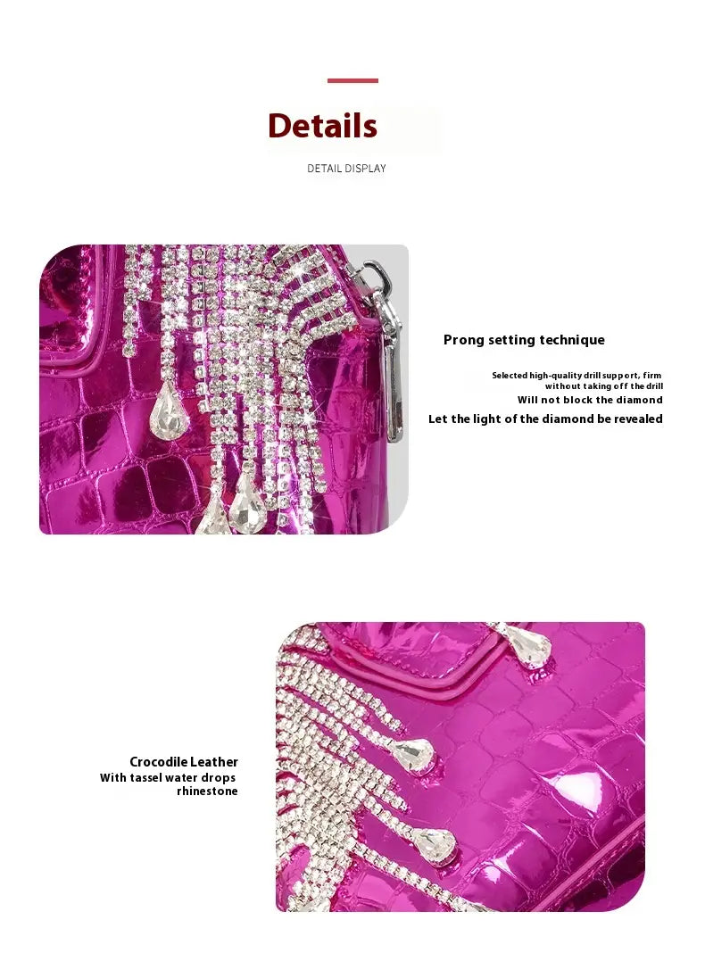 Fashion Shiny Surface Chain Shoulder Messenger Bag with Tassel and Crocodile Pattern