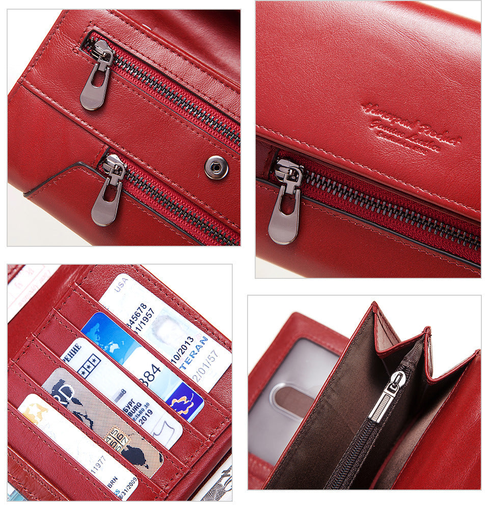 Long Cowhide Multiple Card Slots Coin Pocket RFID Anti-magnetic Women’s Handbag - Long Cowhide Handbag for Lady