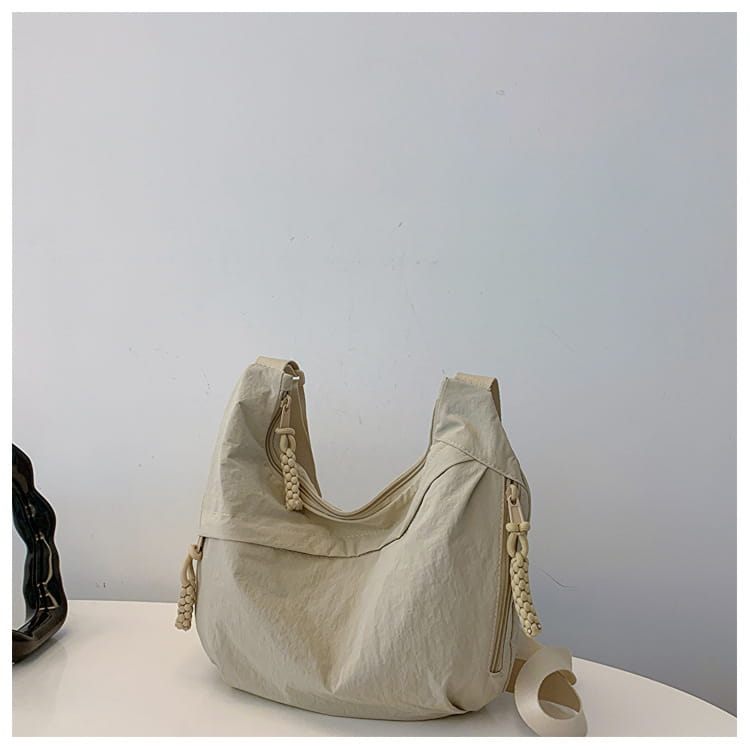 Nylon Messenger Bag Beige Black Travel Crossbody Shoulder Suitcase Purse