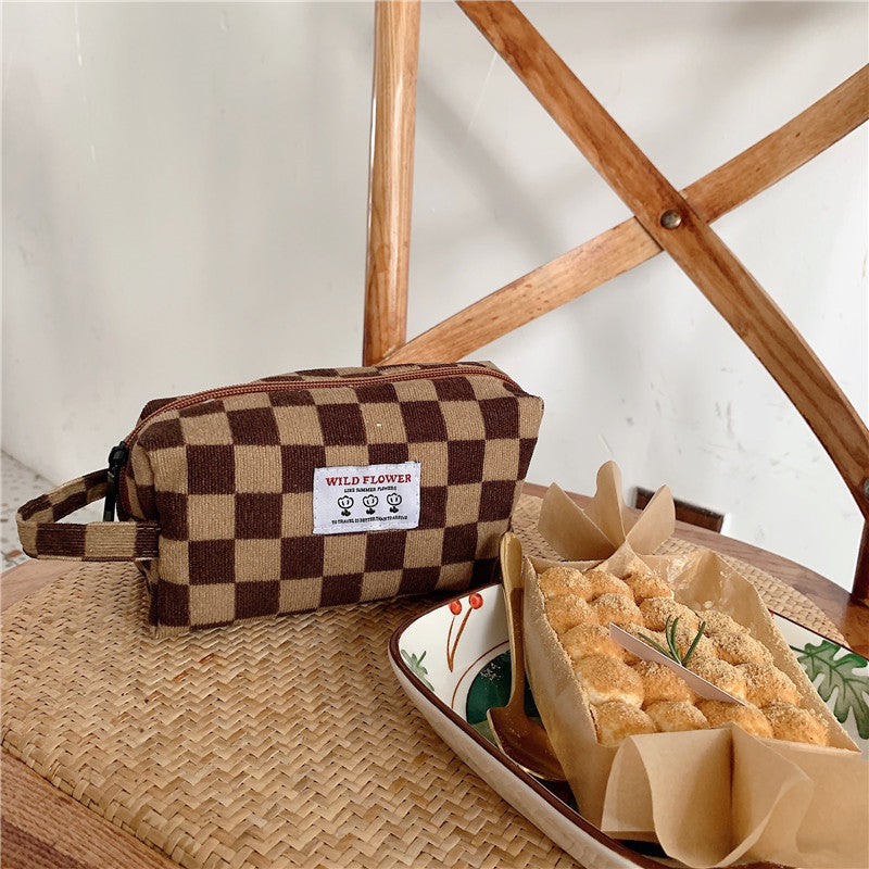 Retro Portable Wash Tableware Storage Wallet For Women - Wash Tableware Wallet the Ultimate Brown Plaid Accessory