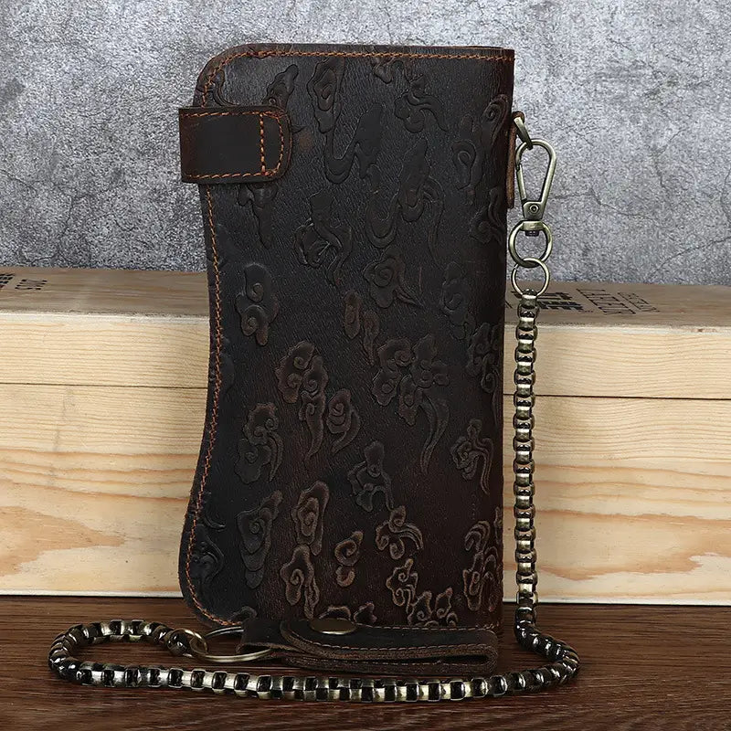 Crazy Horse Leather Wallet with Dragon Pattern for Men in the United States