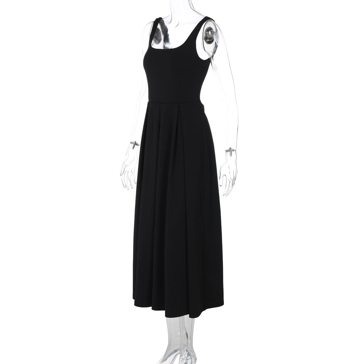 Sleeveless High Waist Midi Dress Milky White Black Blue Polyester S M L