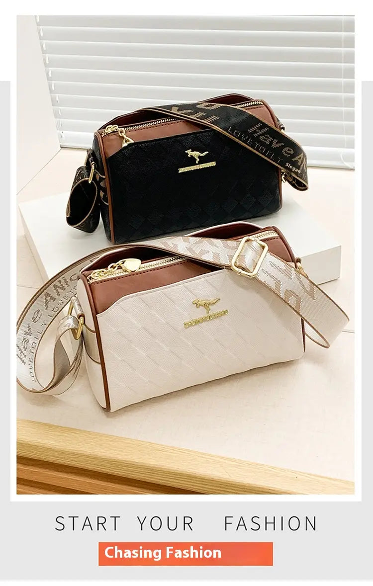 Chessboard Plaid Bag with Wide Shoulder Strap and Multiple Storage Pockets