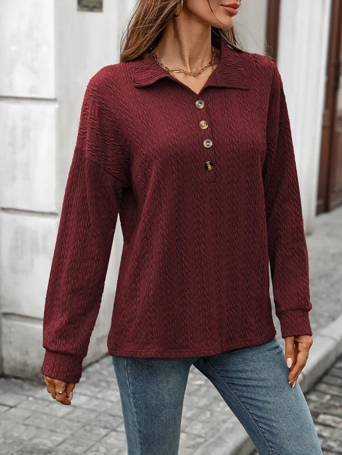 Luźna guzika pullover bluzka dla kobiet wygodna top roboczy