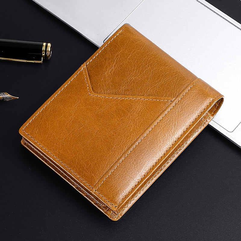 Anti-magnetic Theft Brush Retro Oil Leather Wallet Smooth Touch RFID Business Men Standard Wallet With Photo Window