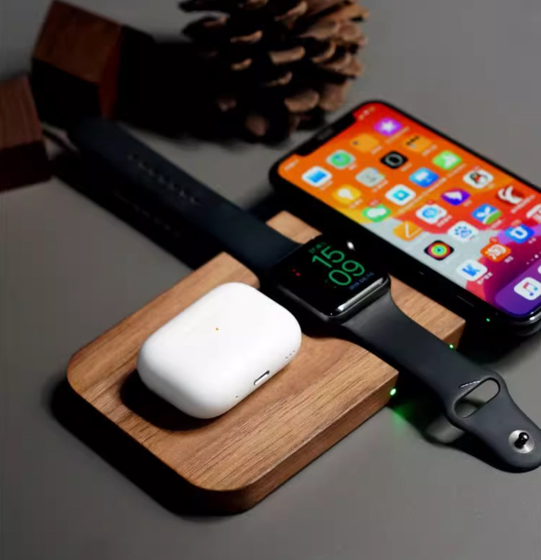 Black Walnut Genuine Goods Three-in-one Watch Headset Wireless Charger - Charge Like a Pro with Black Walnut Wireless