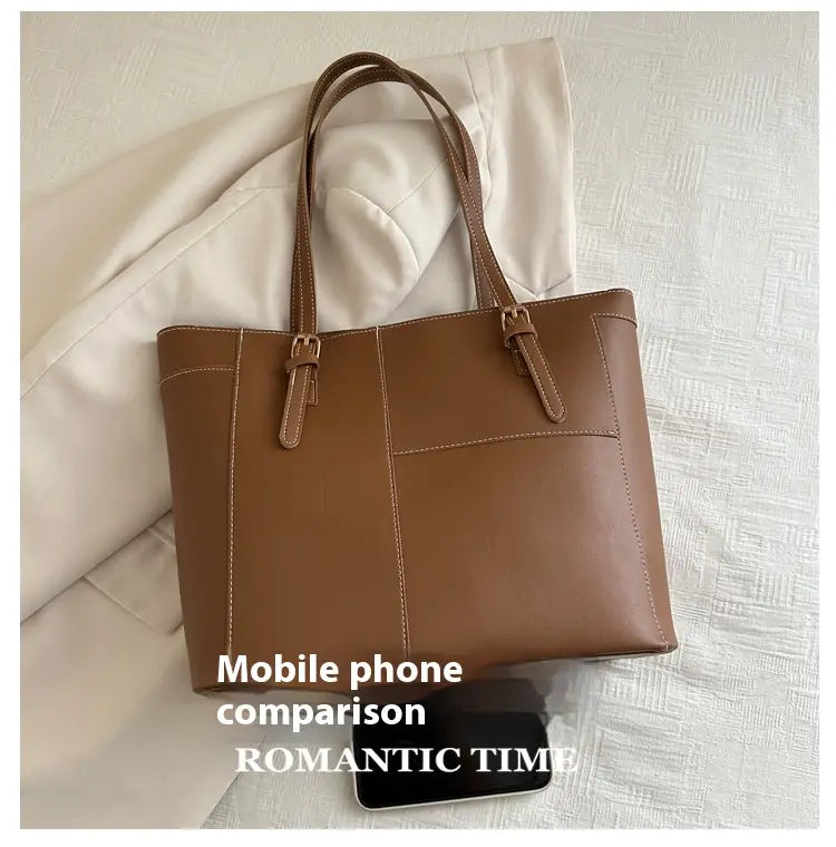 Simple Commute Large Underarm Bag with Sandwich Pocket and Soft PU Material