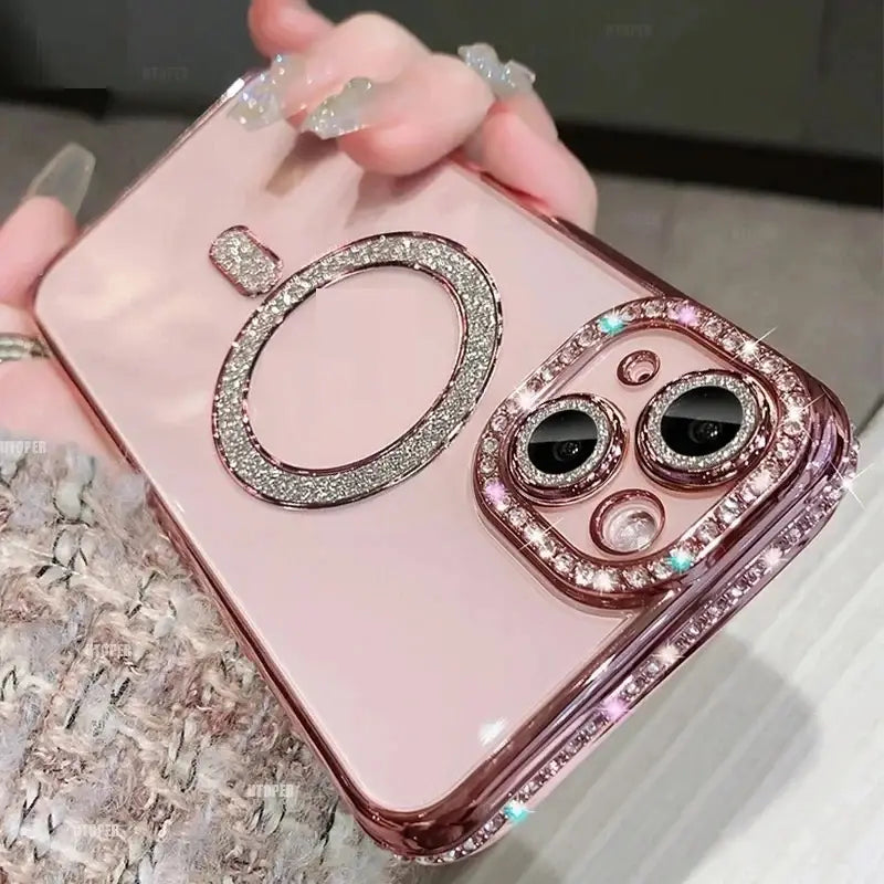 Rhinestone Magnetic Phone Case with Shockproof and Heat Dissipation Features