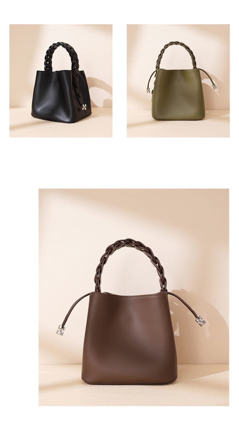 Cowhide Cross Body Bucket Bag med bomullsforfôr og åpen lomme medium størrelse