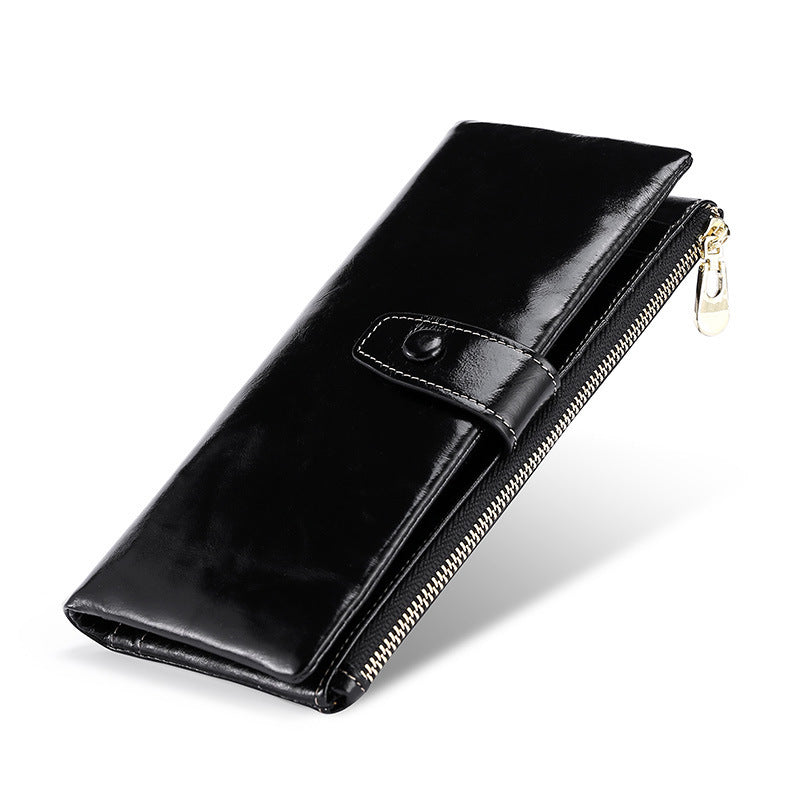 Women’s Real Leather Long Multiple Card Slots Hand-held Retro Oil Wax Skin Coin Purse - Stylish Coin Purse