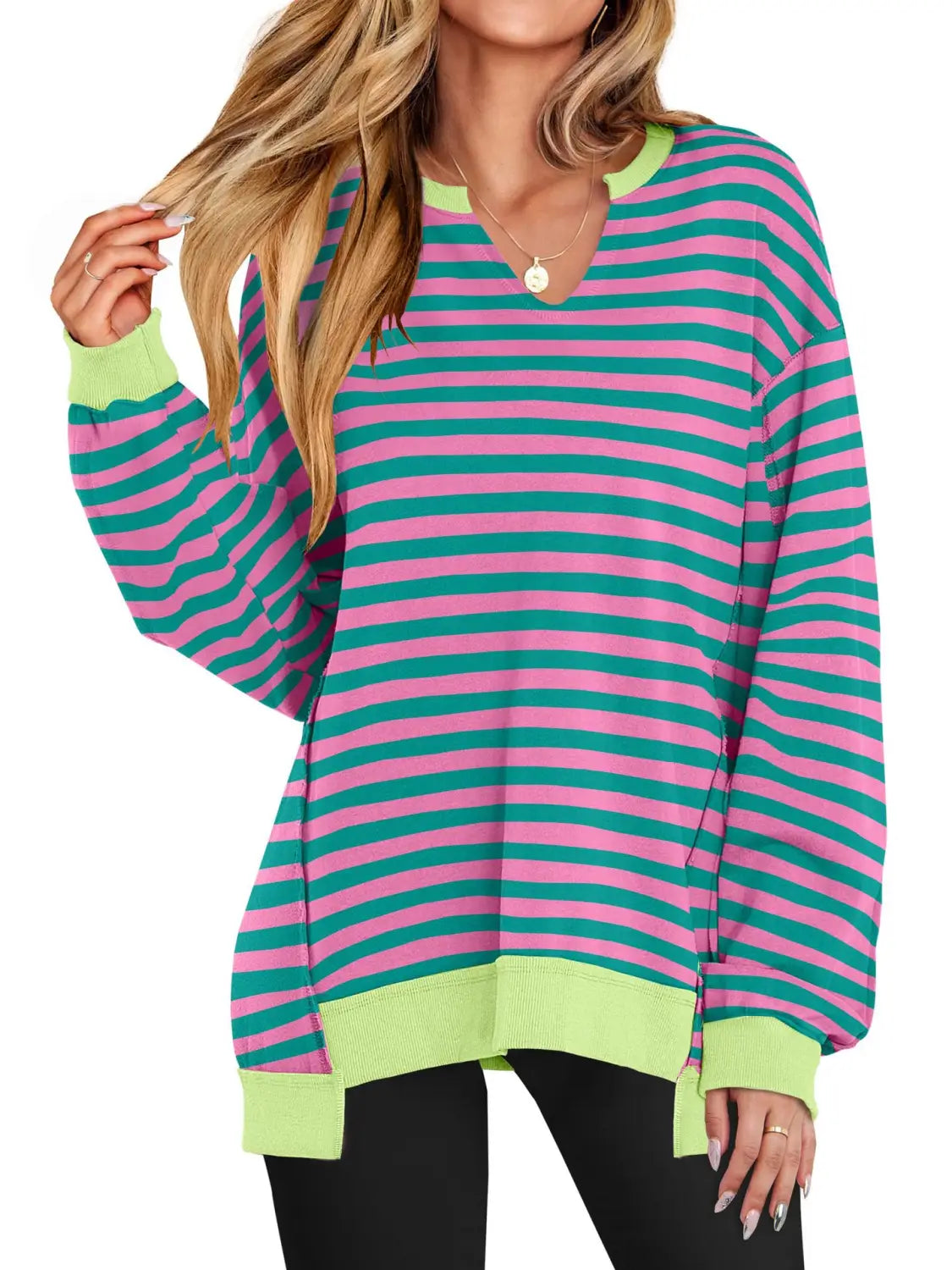 Triibuline pulloveri dressipluus naiste tänavarõivaste polüester Crewneck S-XXL