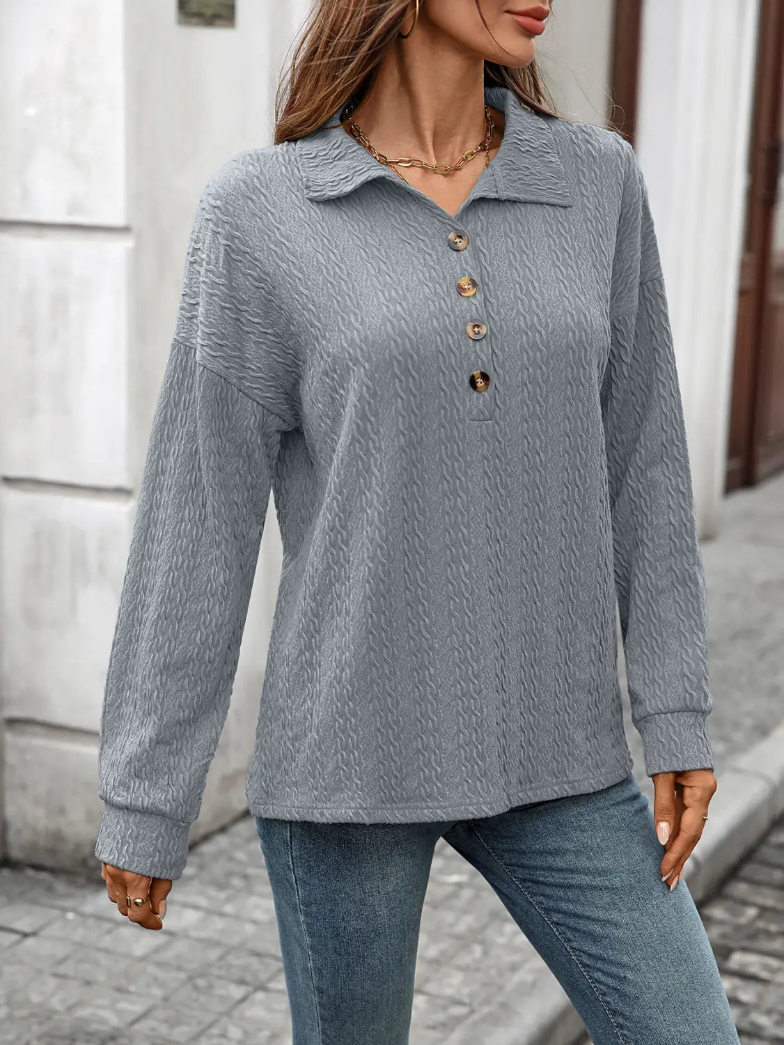 Luźna guzika pullover bluzka dla kobiet wygodna top roboczy