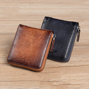 First Layer Cowhide Zipper Card Holder Driver’s License Wallet Wallet - First Layer Cowhide Wallet for Minimalist