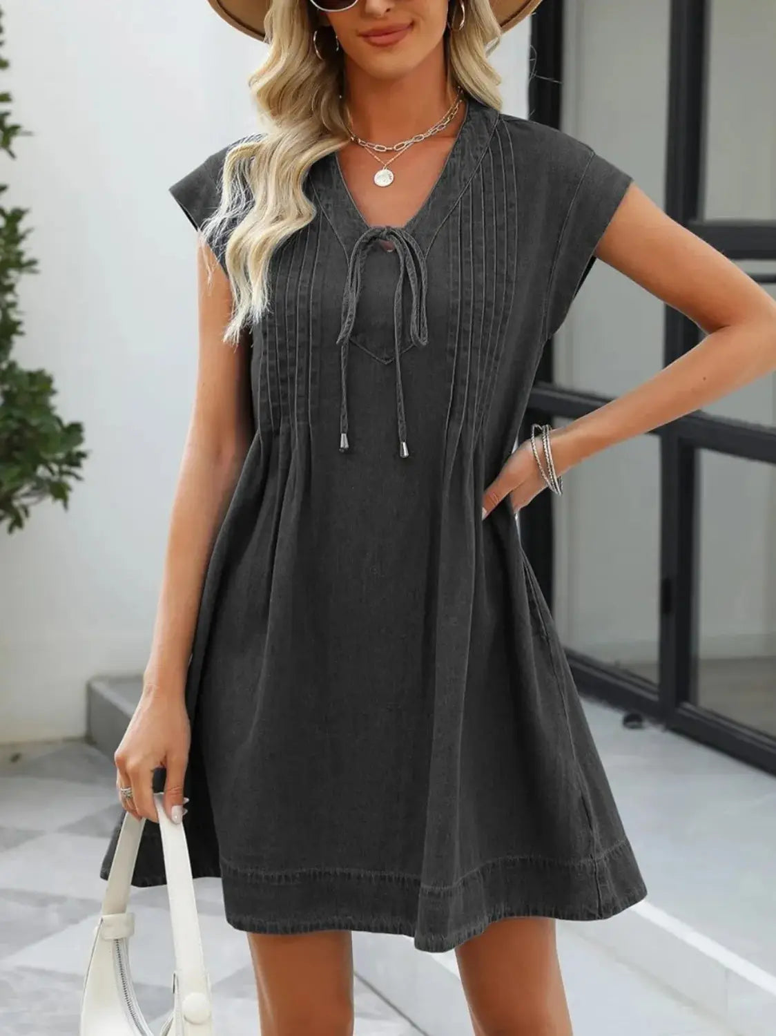 Solid Color Fabric Imitation Cotton Tencel Dress in Blue Gray Pink