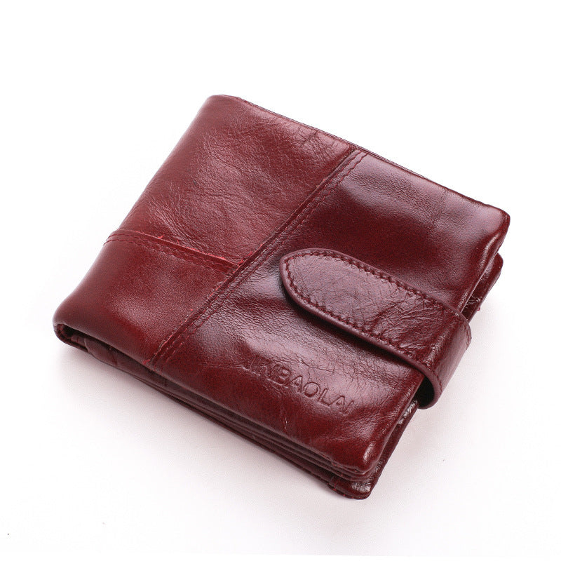 First Layer Cowhide Men’s Wallet Vintage Zipper Buckle Leather Short Wallet - First Layer Cowhide Wallet For Stylish