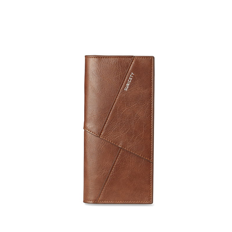 PU Leather Wallet for Men with Simple Stitching in Black Coffee Brown