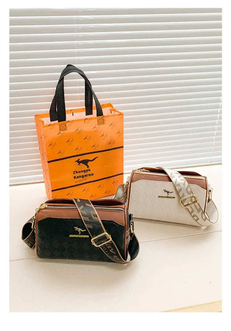 Chessboard Plaid Bag with Wide Shoulder Strap and Multiple Storage Pockets