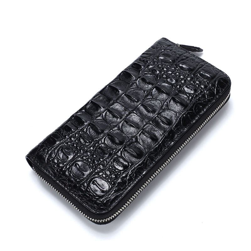 Men’s Leather Wallet with Crocodile Skin Bone Pattern in Black or Brown