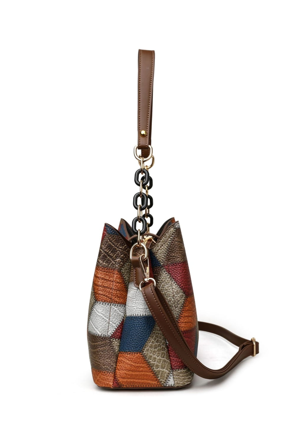 Retro Shoulder Messenger Bag Large Capacity PU Suitcase with Irregular Stitching