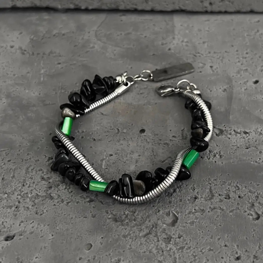 Black Gravel Double-layer Snake Bone Bracelet