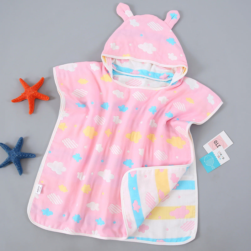 Children’s Bath Towel Cape With Cap Pure Cotton Gauze