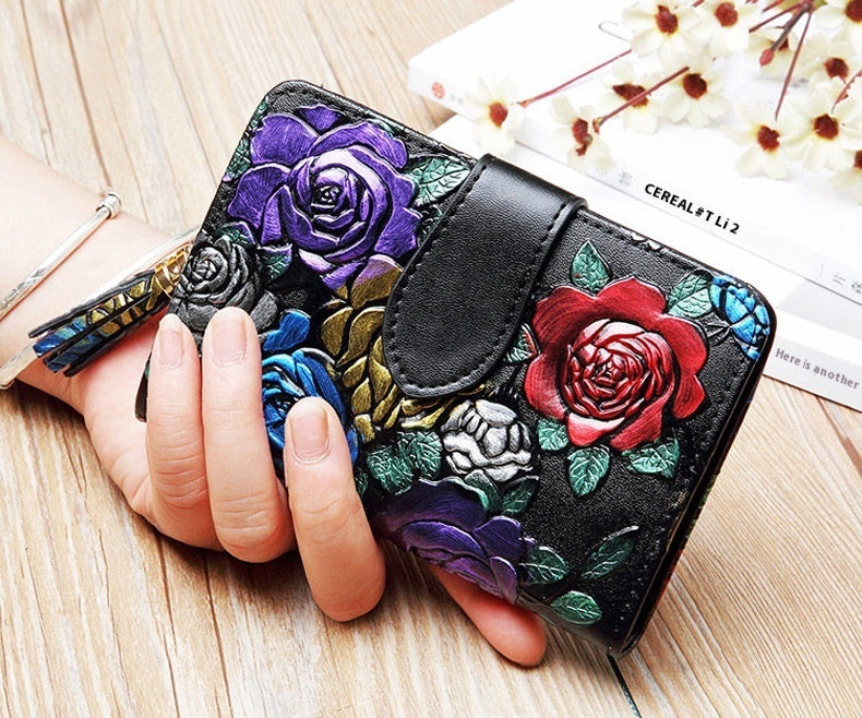 Fashion Women’s Leather Wallet Short - Chic Wallet That Blooms Like Your Style Fantasy