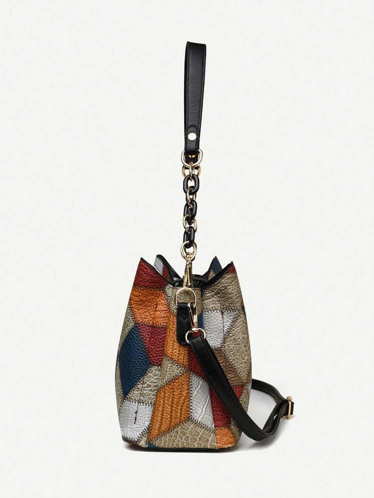 Retro Shoulder Messenger Bag Large Capacity PU Suitcase with Irregular Stitching